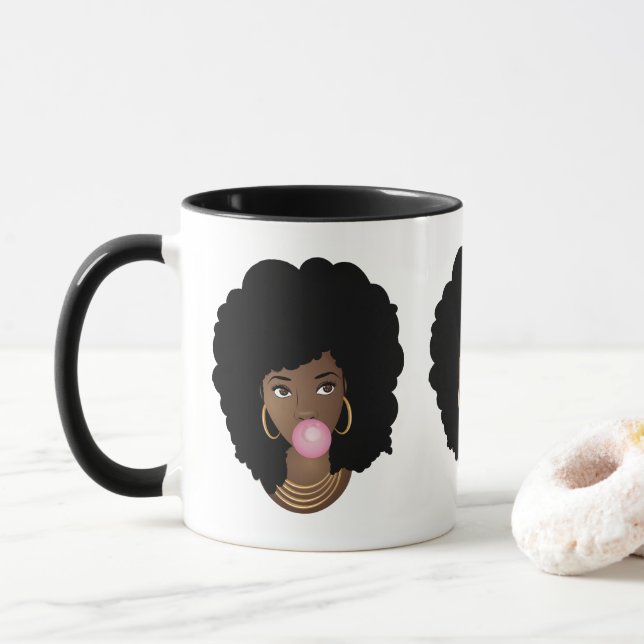 Caneca Mulher Negra, Beleza Natural Do Cabelo, Flor E Gom (Com Donut)