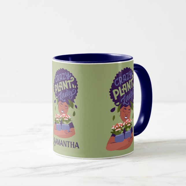 Caneca Mulher Negra Dama de Planta Louca, Plantas de Abra (Frente Esquerda)