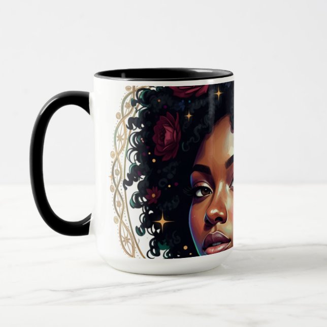 Caneca Mulher Negra Floral Afro Escuro (Esquerda)