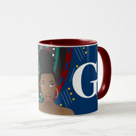 Caneca Mulher Negra, Padrão inspirado tribal Monograma Az