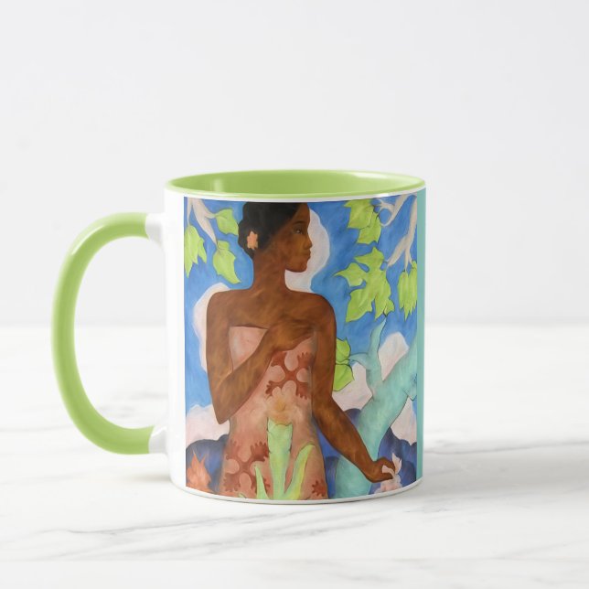 Caneca Mulher Polinésia Havaiana Vintage Art Monograma (Esquerda)