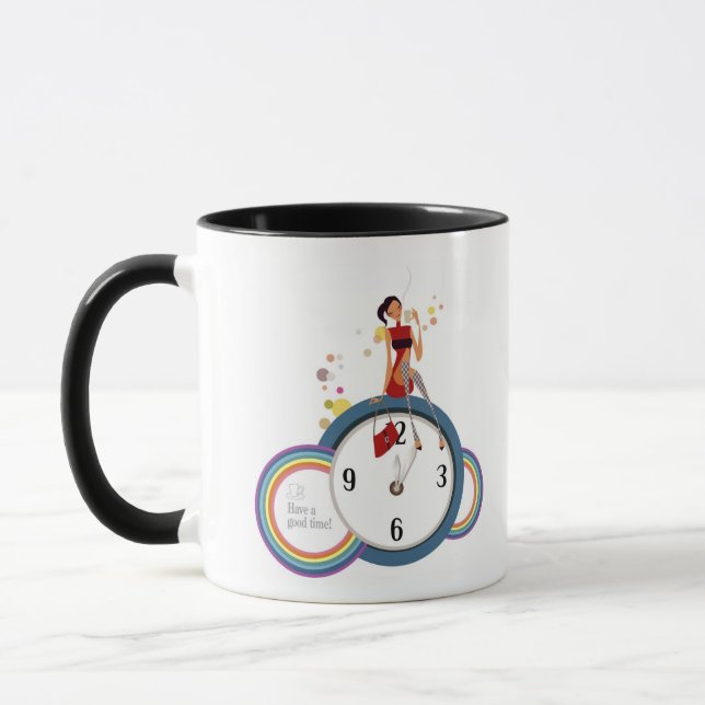 Caneca Mulher que senta-se em um pulso de disparo e que (Esquerda)