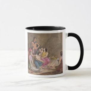 Caneca Mulheres astecas que fazem o pão do milho, Méxic