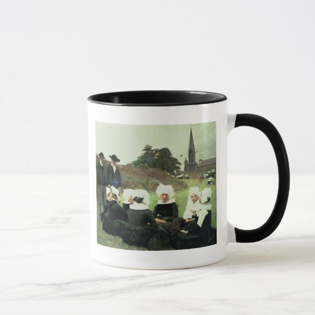 Caneca Mulheres bretãs que sentam-se em um perdão (Direita)