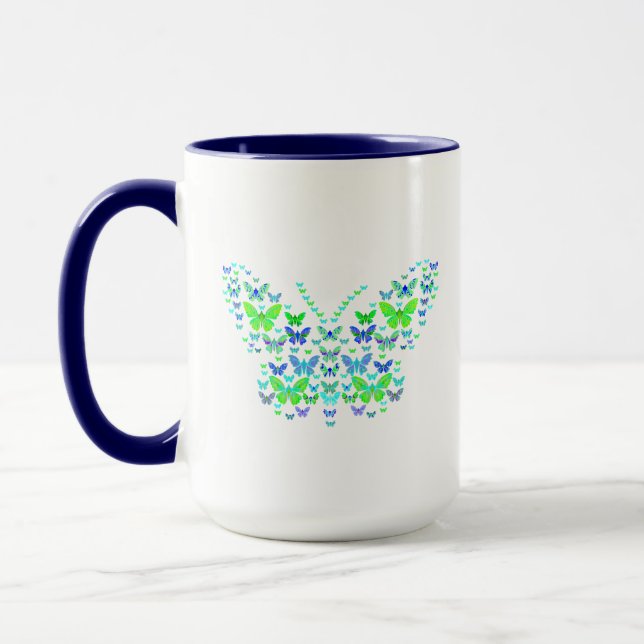 Caneca Múltiplas borboletas azuis Combo Mug, 15 oz (Esquerda)
