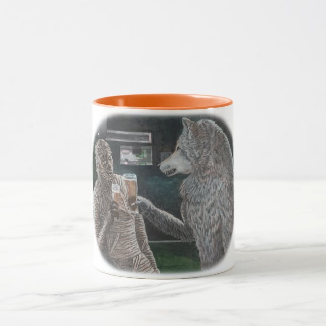 Caneca Múmia e Bebendo de Werewolf Fantasy Art Coffee Mug (Centro)