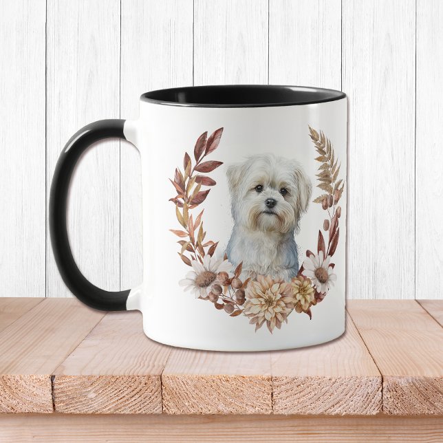 Caneca Muro de outono de Cão Maltês (Criador carregado)