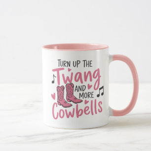 Caneca Música Country Ocidental Rosa Com Botas de Cowboy
