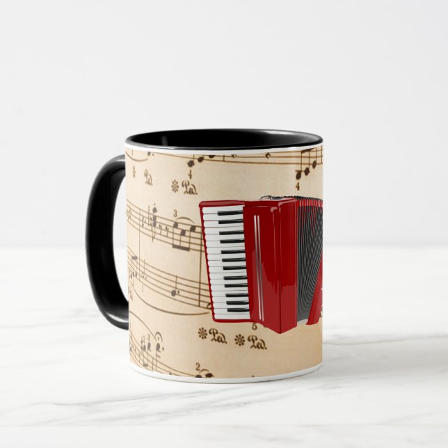 Caneca Música de acordeão, design popular, (Frente Esquerda)