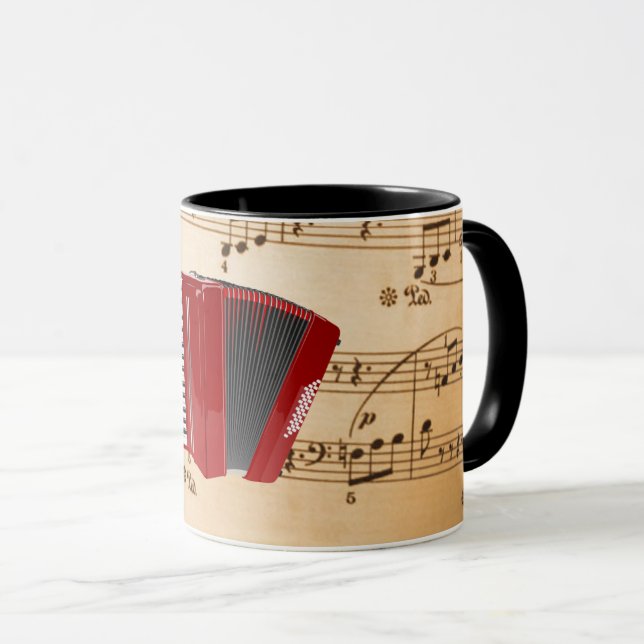 Caneca Música de acordeão, design popular, (Frente Esquerda)