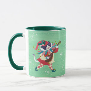 Caneca Música de Natal Elf Cat Green