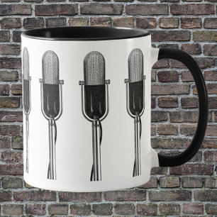 Caneca Música Vintage, Microfone Retro Antiquado