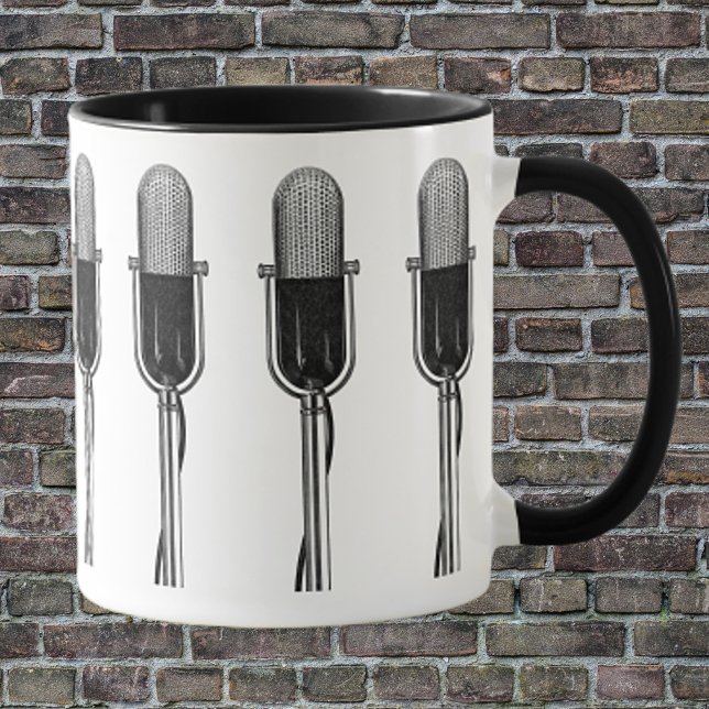 Caneca Música Vintage, Microfone Retro Antiquado (Criador carregado)