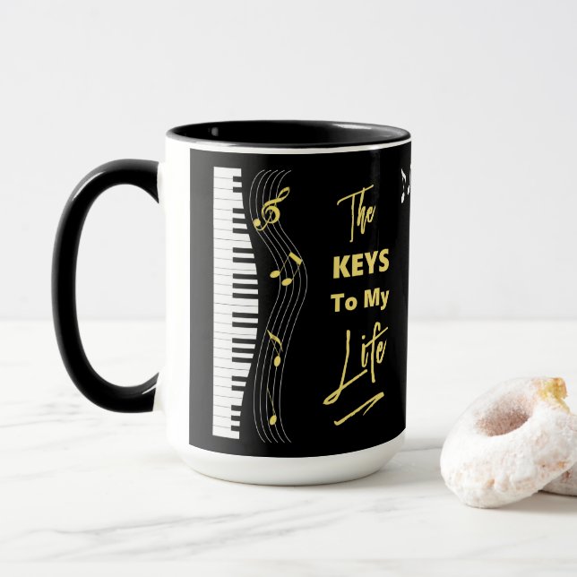 Caneca Músicas Piano Jogadores de teclado Diversos Notas  (Com Donut)