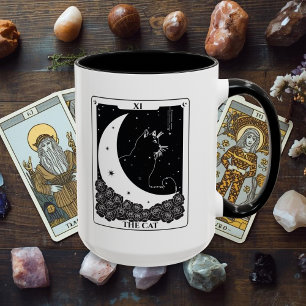 Caneca Mystical Cat Tarot Card Black and White Mug