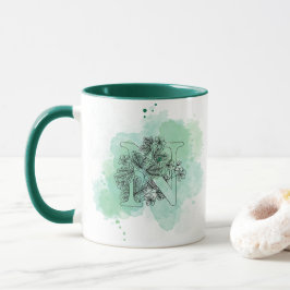 Caneca N Monograma com Cor de Água Inicial Botânica Verde