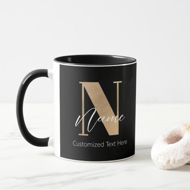 Caneca N & Nome Inicial Monograma Moderno Personalizado (Com Donut)