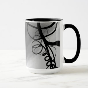 Caneca Na grade: Cinza Abstrato, Preto e Branco