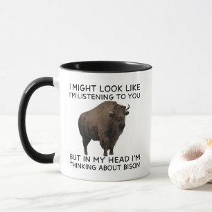 Caneca Na Minha Cabeça Estou Pensando em Bisonte Engraçad