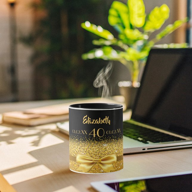 Caneca na moda de aniversário de 40 anos de monograma de  (Criador carregado)