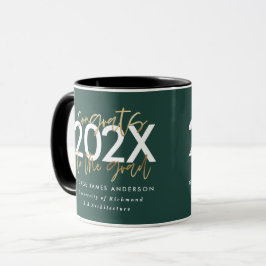 Caneca na moda de escrita verde e dourada