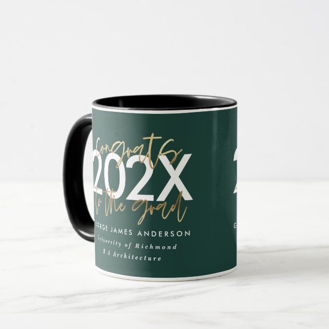 Caneca na moda de escrita verde e dourada (Frente Esquerda)