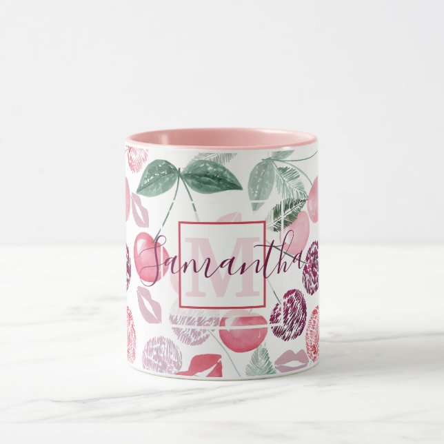 Caneca Na moda de fruta de cereja vermelha (Centro)