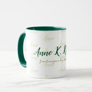 Caneca na moda feminina, nome manuscrito verde branco