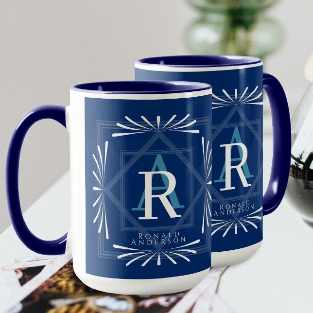 Caneca Na moda Frame Marinho Monograma (Elegant Stylish Monogram Design. Suitable as male's gift.)