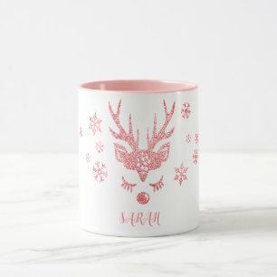 Caneca Na moda Girly Pink Snowflakes Reindeer Natal