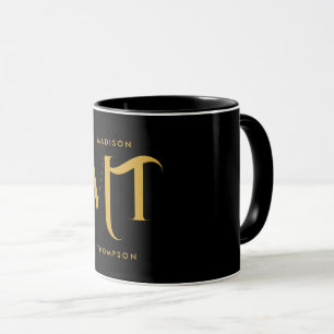 Caneca Na moda preto e Dourado Monograma - Letras iniciai
