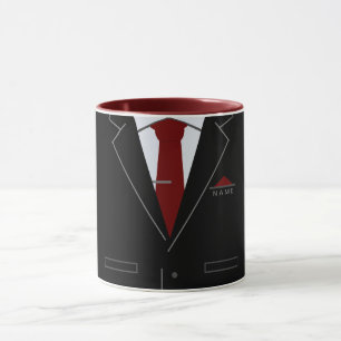 Caneca Naipe Preto Elegante e Gravata Vermelha - Adicione