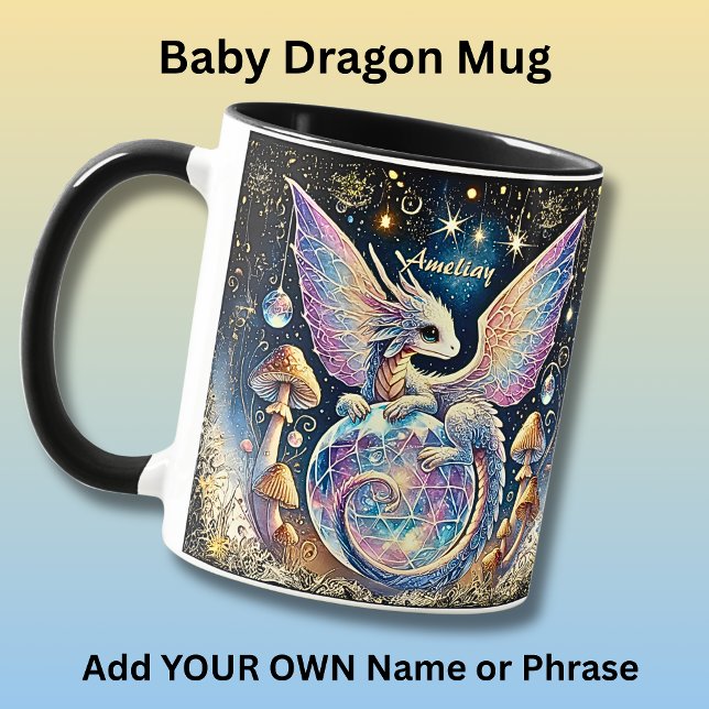 Caneca Name, Pastel Baby Dragon Pink Blue on Dark (Criador carregado)