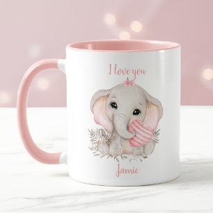 Caneca Namorados Coração Elefante Bonito Adoro Nome Rosa