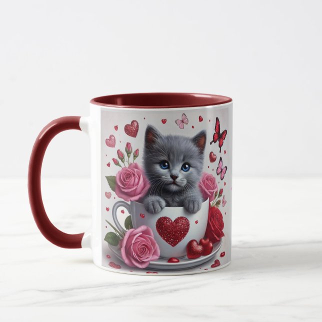 Caneca Namorados de Kitten do Teacup Azul Russo (Esquerda)