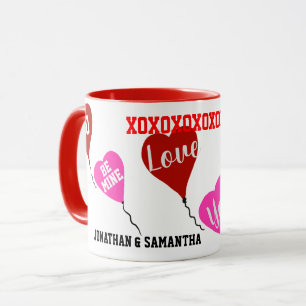 Caneca Namorados Nomeia Corações Rosa Vermelho