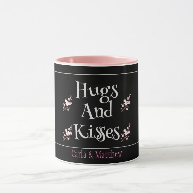 Caneca namorados rosa elegante preto, doce para casal (Centro)