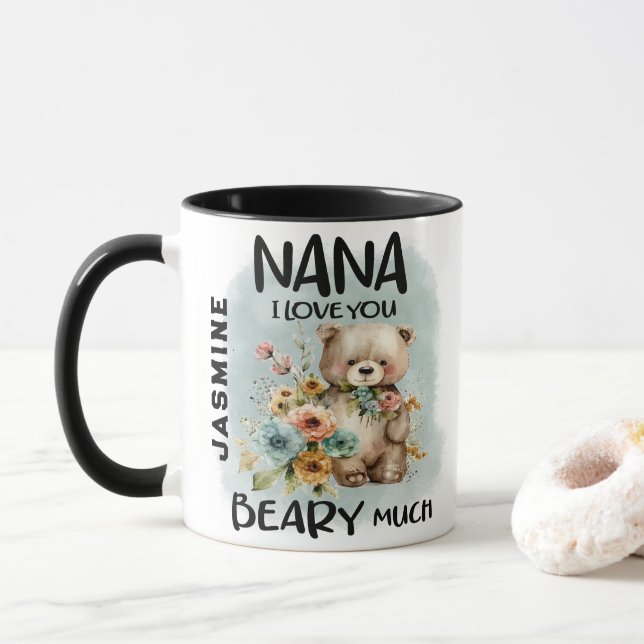 Caneca Nana I Love You Beary Muita - Nome Personalizado (Com Donut)