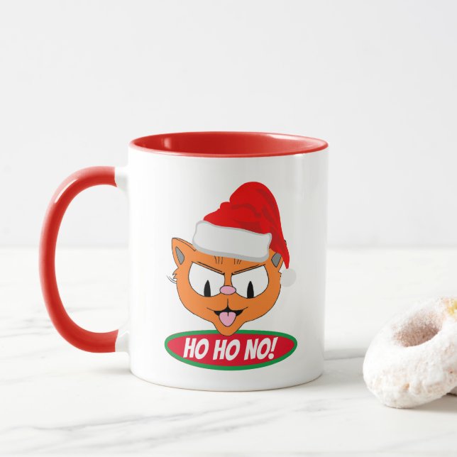Caneca Não! Canhão de Gato de Cartoon Anti-Holiday Sarcás (Com Donut)