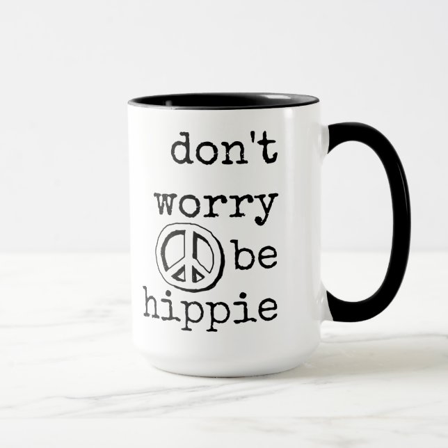 Caneca Não se preocupe, seja hippie, Sinal de Paz Cotação (Direita)
