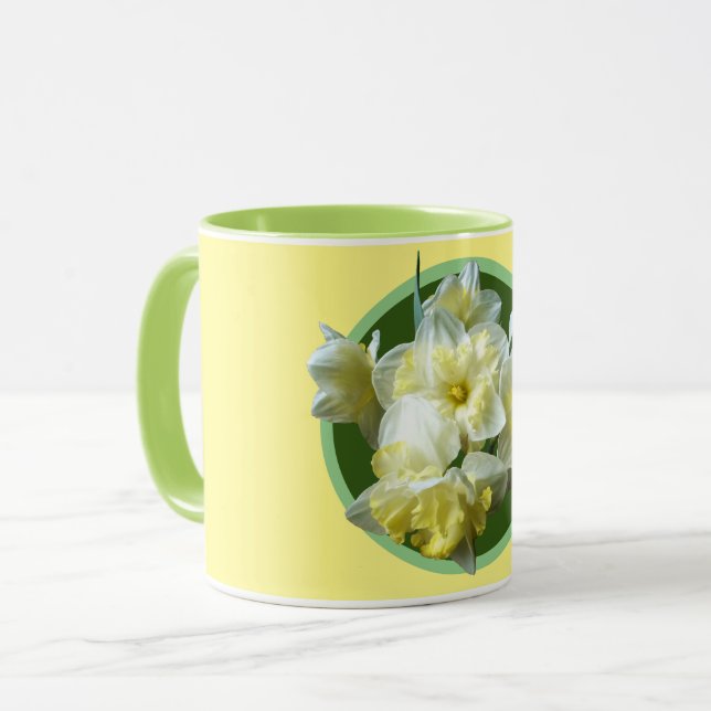 Caneca Narcisos Brancos Amarelos Flores de Narciso (Frente Esquerda)