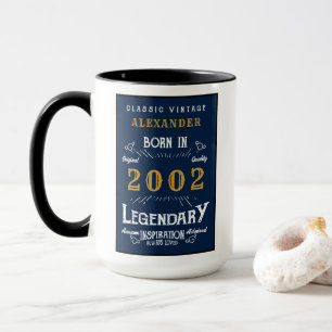 Caneca Nascer aniversário de 21 anos 2002 Legenda de Vint