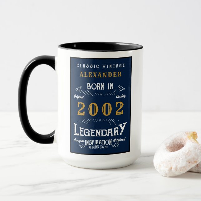 Caneca Nascer aniversário de 21 anos 2002 Legenda de Vint (Com Donut)