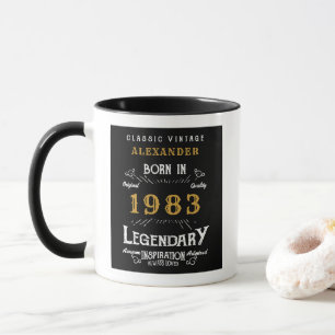 Caneca Nascer aniversário de 40 anos 1983 Retro Preto Per