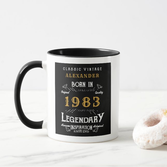 Caneca Nascer aniversário de 40 anos 1983 Retro Preto Per (Com Donut)