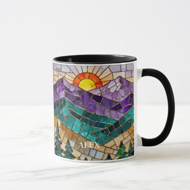 Caneca Nascer do Sol Montanha Vidro Pintado  (Direita)