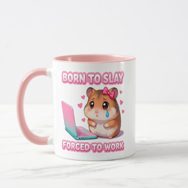 Caneca Nascido Para Destruir Forçado a Trabalhar Hamster  (Esquerda)