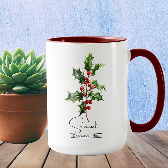 Caneca Nascimento Mês Flor Dezembro Holly (Criador carregado)
