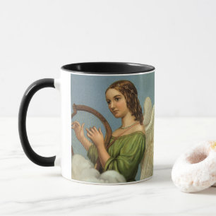 Caneca Natais vintages, Anjo Vitoriano com Music Harp