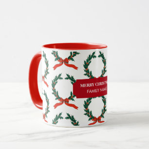 Caneca Natais vintages Berry Wreath Holiday Nome Personal